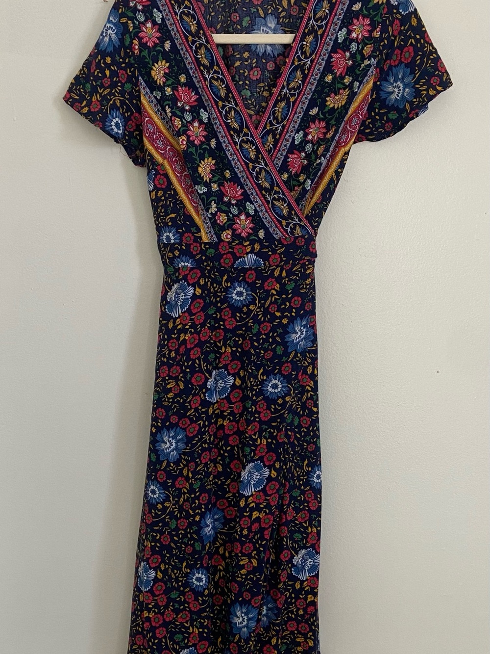 ZESICA Navy Blue Boho Floral Wrap Maxi Dress